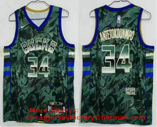 Men's Milwaukee Bucks #34 Giannis Antetokounmpo Green MVP Swingman Jersey