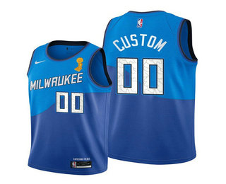 Men's Milwaukee Bucks Active Player Custom 2021 Blue Finals Champions City Edition Stitched Basketball Jersey