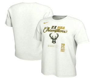 Men's Milwaukee Bucks White 2021 Finals Champions Locker Room T-Shirt