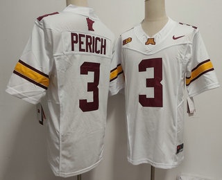 Men's Minnesota Golden Gophers #3 Koi Perich Limited White FUSE College Football Jersey