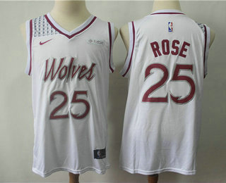 Men's Minnesota Timberwolves #25 Derrick Rose White Nike Swingman 2018 playoffs Earned Edition Stitched Jersey With The Sponsor Logo