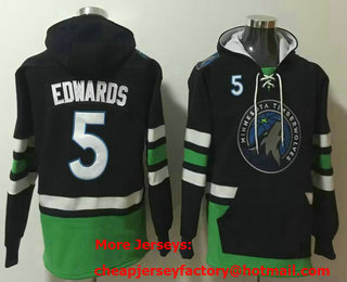 Men's Minnesota Timberwolves #5 Anthony Edwards NEW Black Pocket Stitched NBA Pullover Hoodie