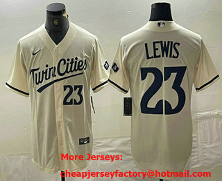Men's Minnesota Twins #23 Royce Lewis Number Cream Cool Base Stitched Baseball Jersey 02
