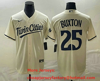 Men's Minnesota Twins #25 Byron Buxton 2023 Cream Cool Base Stitched Jersey