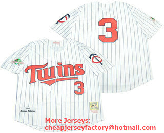Men's Minnesota Twins #3 Harmon Killebrew Retired 1991 White Pinstirpe Mitchell & Ness Throwback Jersey