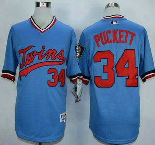 Men's Minnesota Twins #34 Kirby Puckett Light Blue 1984 Turn Back The Clock Jersey