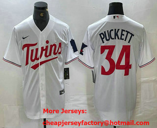 Men's Minnesota Twins #34 Kirby Puckett White Red Stitched MLB Cool Base Nike Jersey
