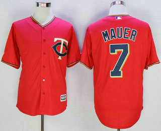 Men's Minnesota Twins #7 Joe Mauer Red New Cool Base Jersey