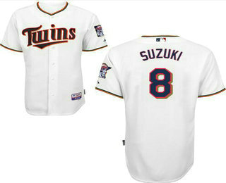 Men's Minnesota Twins #8 Kurt Suzuki White Home Stitched Baseball Jersey