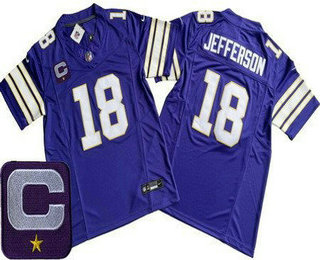 Men's Minnesota Vikings #18 Justin Jefferson Limited Purple Classic C Patch FUSE Vapor Jersey
