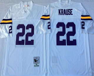 Men's Minnesota Vikings #22 Paul Krause White Mitchell & Ness Throwback Jersey - V-neck