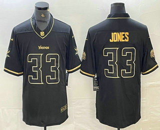 Men's Minnesota Vikings #33 Aaron Jones Black Golden Edition Stitched Jersey