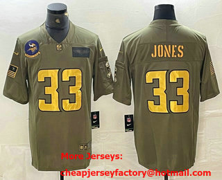 Men's Minnesota Vikings #33 Aaron Jones Olive Gold 2019 Salute To Service Stitched NFL Nike Limited Jersey