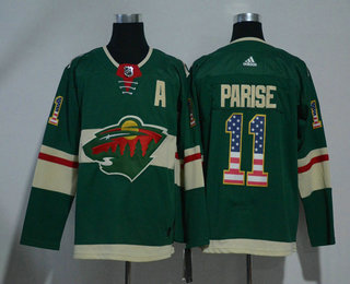 Men's Minnesota Wild #11 Zach Parise Green With USA Flag 2017-2018 Hockey Stitched NHL Jersey