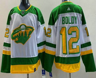 Men's Minnesota Wild #12 Matt Boldy White 2021 Reverse Retro Authentic Jersey