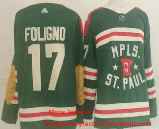 Men's Minnesota Wild #17 Marcus Foligno Green 2022 Winter Classic Stitched NHL Jersey