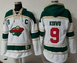 Men's Minnesota Wild #9 Mikko Koivu White Hockey Hoodie