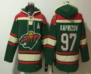 Men's Minnesota Wild #97 Kirill Kaprizov Green Lace Up Pullover Hoodie