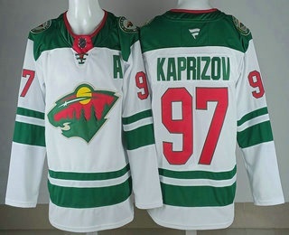 Men's Minnesota Wild #97 Kirill Kaprizov White With A Patch Authentic Jersey