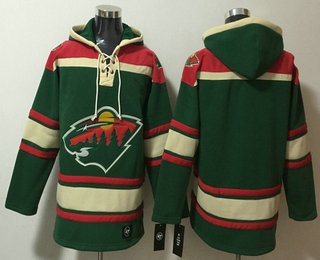 Men's Minnesota Wild Blank Green Lace Up Pullover Hoodie