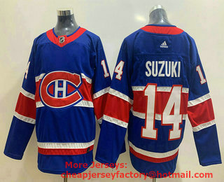 Men's Montreal Canadiens #14 Nick Suzuki Blue Adidas 2020-21 Alternate Authentic Player NHL Jersey