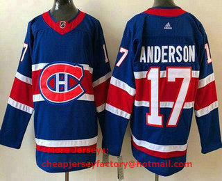 Men's Montreal Canadiens #17 Josh Anderson Blue 2021 Reverse Retro Stitched NHL Jersey