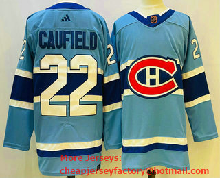 Men's Montreal Canadiens #22 Cole Caufield Light Blue 2022 Reverse Retro Authentic Jersey