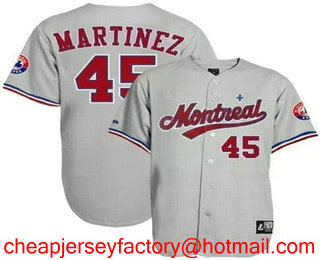Men's Montreal Expos #45 Pedro Martinez Gray Road Throwback Stitched MLB Cooperstown Collection Jersey