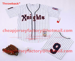 Men's Movie The Natural New York Knights #9 Roy Hobbs White Pinstripe Stitched Button Down Baseball Jersey