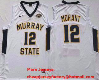 Men's Murray State Racers #12 Ja Morant White Stitched Jersey