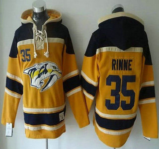 Men's Nashville Predators #35 Pekka Rinne Old Time Hockey Home Yellow Hoody