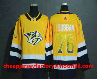 Men's Nashville Predators #76 P. K. Subban Yellow Drift Fashion Adidas Stitched NHL Jersey