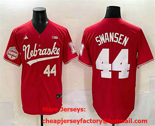 Men's Nebraska Huskers #44 Gabe Swansen Red Back 2 Back Champions Patch Vapor Stitched Jersey