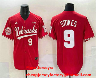 Men's Nebraska Huskers #9 Rhett Stokes Red Back 2 Back Champions Patch Limited Stitched Jersey