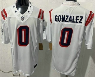 Men's New England Patriots #0 Christian Gonzalez Limited White Rivalries FUSE Vapor Jersey