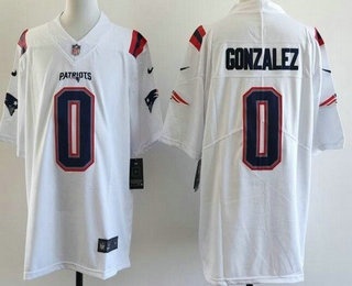Men's New England Patriots #0 Christian Gonzalez Limited White Vapor Jersey