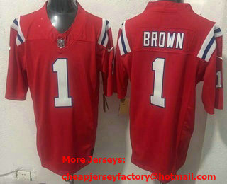 Men's New England Patriots #1 AJ Brown Limited Red FUSE Vapor Jersey