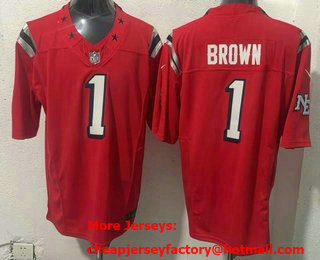 Men's New England Patriots #1 AJ Brown Limited Red Rivalries FUSE Vapor Jersey