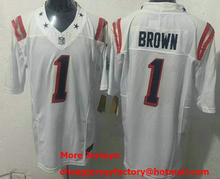 Men's New England Patriots #1 AJ Brown Limited White Rivalries FUSE Vapor Jersey