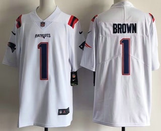 Men's New England Patriots #1 AJ Brown Limited White Vapor Jersey