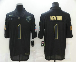 Men's New England Patriots #1 Cam Newton Black 2020 Salute To Service Stitched NFL Nike Limited Jersey