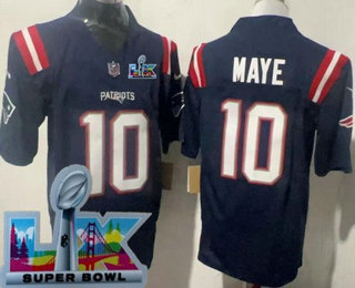 Men's New England Patriots #10 Drake Maye Limited Navy Super Bowl LX FUSE Vapor Jersey