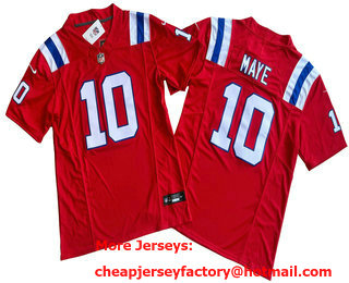 Men's New England Patriots #10 Drake Maye Limited Red FUSE Vapor Jersey