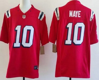 Men's New England Patriots #10 Drake Maye Limited Red Rivalries FUSE Vapor Jersey