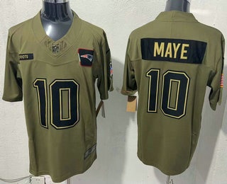 Men's New England Patriots #10 Drake Maye Olive 2025 FUSE Salute to Service Limited Jersey