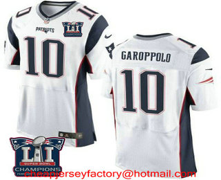 Men's New England Patriots #10 Jimmy Garoppolo White 2017 Super Bowl LI Champions Patch Stitched NFL Nike Elite Jersey