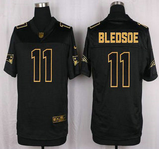 Men's New England Patriots #11 Drew Bledsoe Pro Line Black Gold Collection Elite Jersey