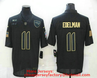 Men's New England Patriots #11 Julian Edelman Black 2020 Salute To Service Stitched NFL Nike Limited Jersey