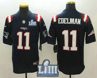 Men's New England Patriots #11 Julian Edelman Navy Blue 2019 Super Bowl LIII Patch Super Bowl LIII Patch Color Rush Stitched NFL Nike Limited Jersey