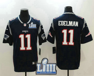 Men's New England Patriots #11 Julian Edelman Navy Blue 2019 Super Bowl LIII Patch Super Bowl LIII Patch Vapor Untouchable Stitched NFL Nike Limited Jersey